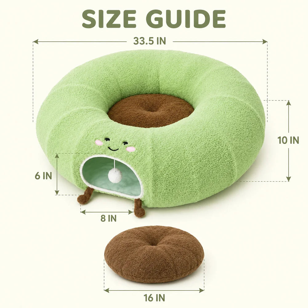 Convertible Cat Tunnel Bed For Indoor Cats Plush Donut Cat Bed With Removable Cushion Zip Connected Long Play Tunnel Cozy Hideaway Bed With Hanging Ball For Kittens Cats And Small Pets