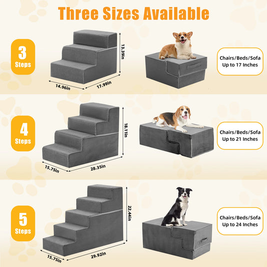 JHK 3-5 Step Right Angled Foam Dog Stairs Ramp for Small Dogs