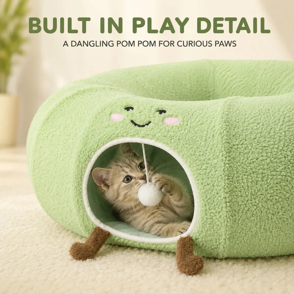 Convertible Cat Tunnel Bed For Indoor Cats Plush Donut Cat Bed With Removable Cushion Zip Connected Long Play Tunnel Cozy Hideaway Bed With Hanging Ball For Kittens Cats And Small Pets