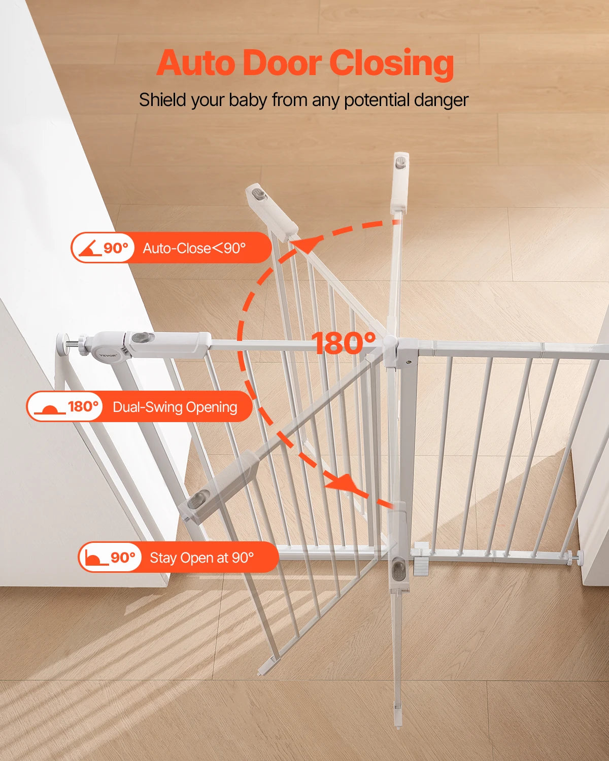 SucceBuy Baby Gate 28/30/36 Inches High Dog Gate Easy Step Walk Through Pressure Mount Kit Wall Cups