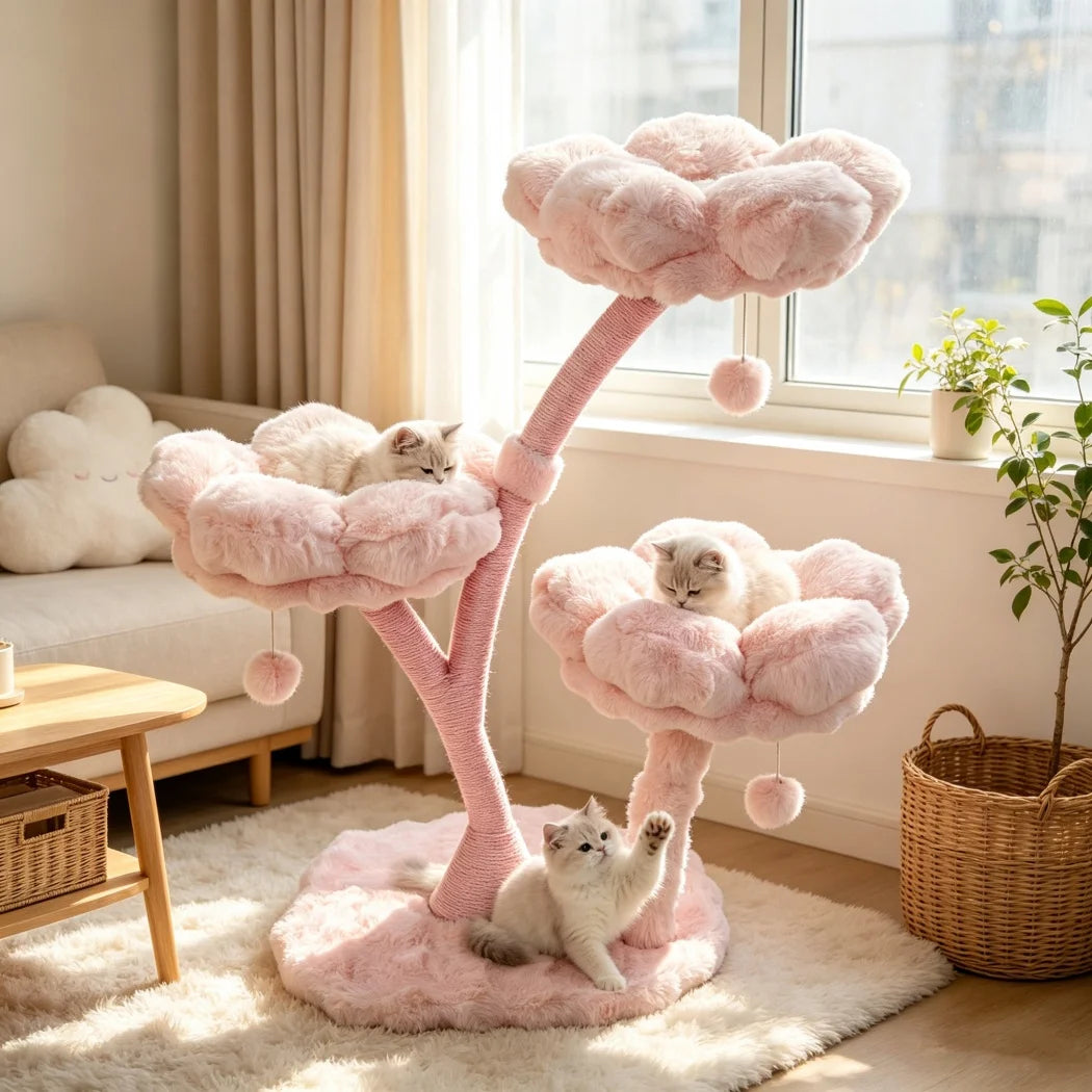 105cm Tall Pink Flower Cat Tree Tower with Scratching Post