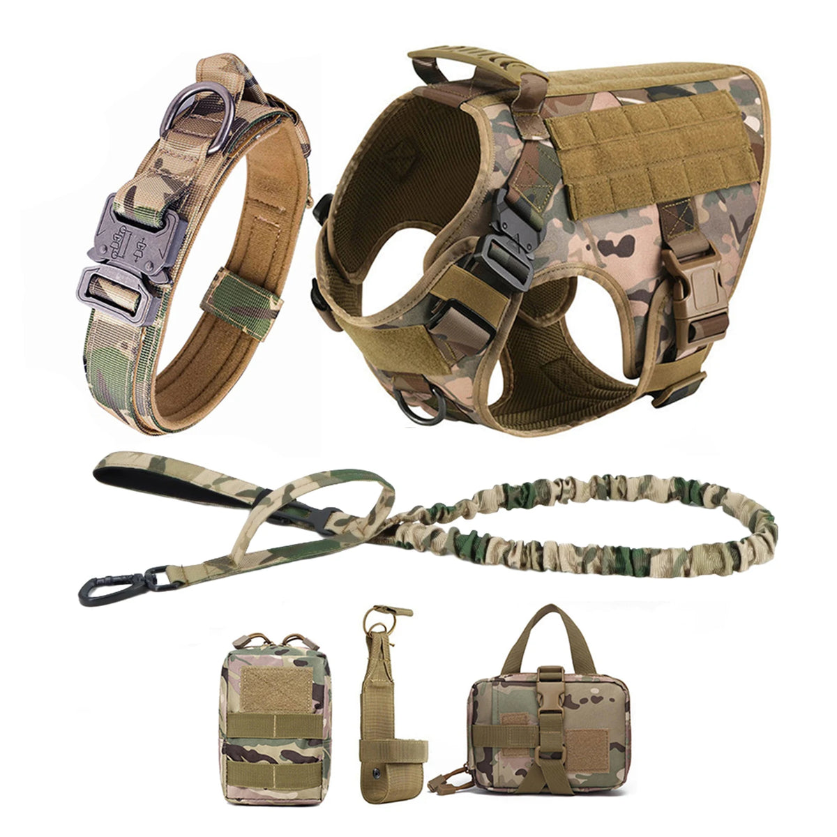 Tactical Dog Harness Collar Leash Molle Pouches For Medium Large Dogs