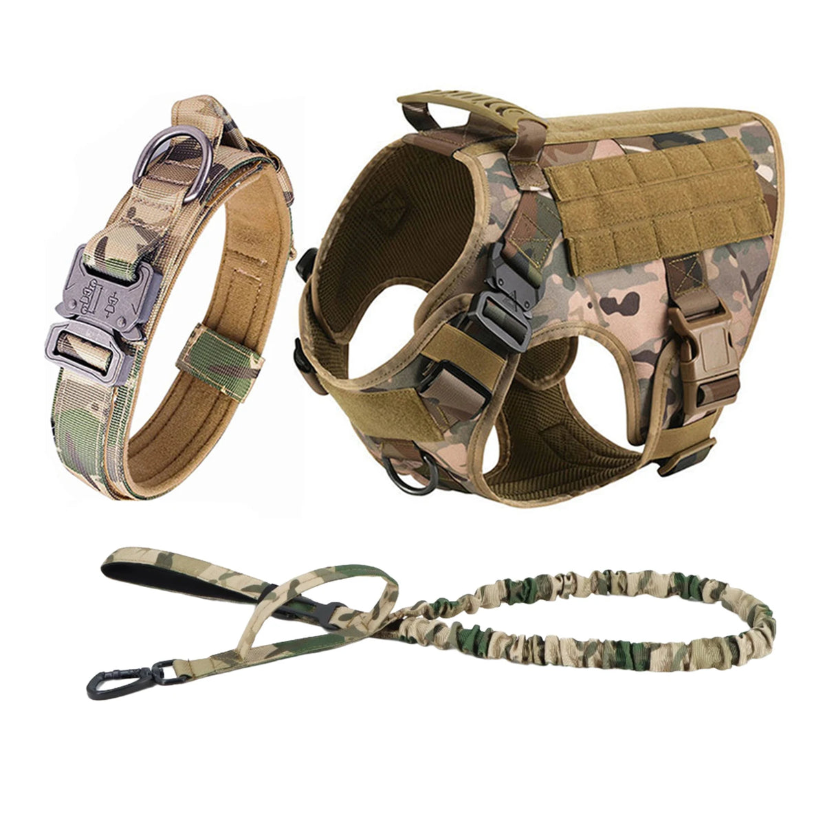 Tactical Dog Harness Collar Leash Molle Pouches For Medium Large Dogs