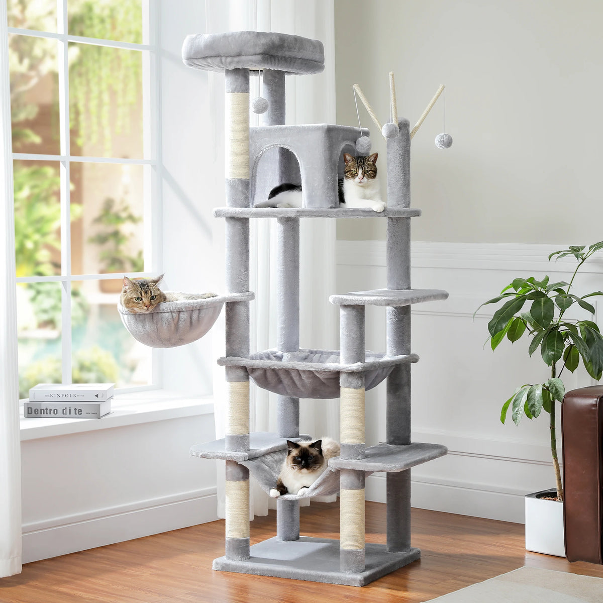 Multi-Level Plush Cat Condo with Scratching Posts Scratching Boards Perches Caves