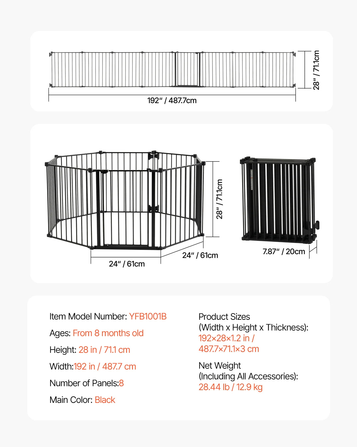 SucceBuy Baby Gate 28/30/36 Inches High Dog Gate Easy Step Walk Through Pressure Mount Kit Wall Cups
