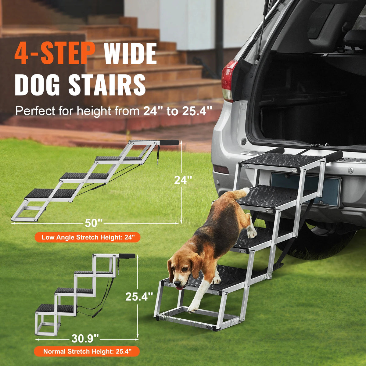 SucceBuy Portable  Lightweight Aluminum Dog Stairs for Car SUV and Truck 150 lbs