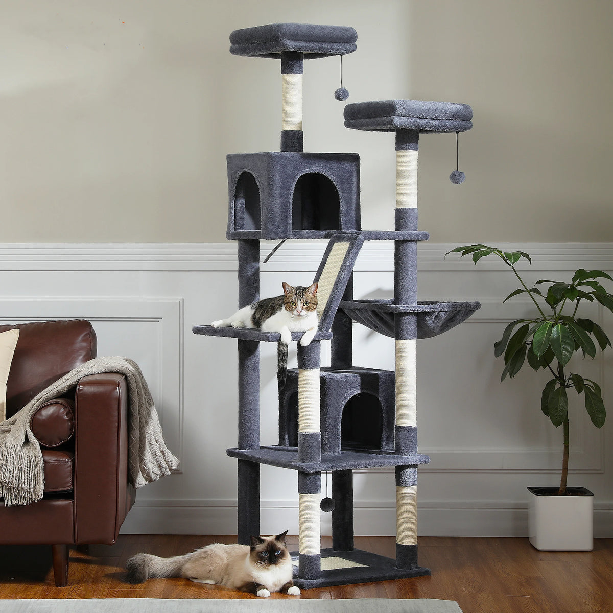 Multi-Level Plush Cat Condo with Scratching Posts Scratching Boards Perches Caves