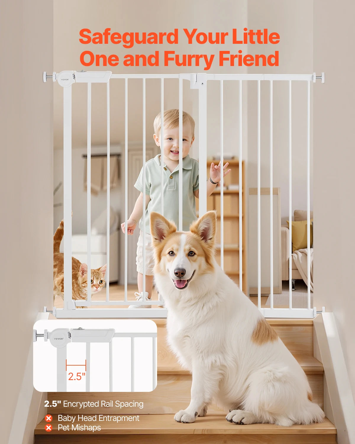 SucceBuy Baby Gate 28/30/36 Inches High Dog Gate Easy Step Walk Through Pressure Mount Kit Wall Cups