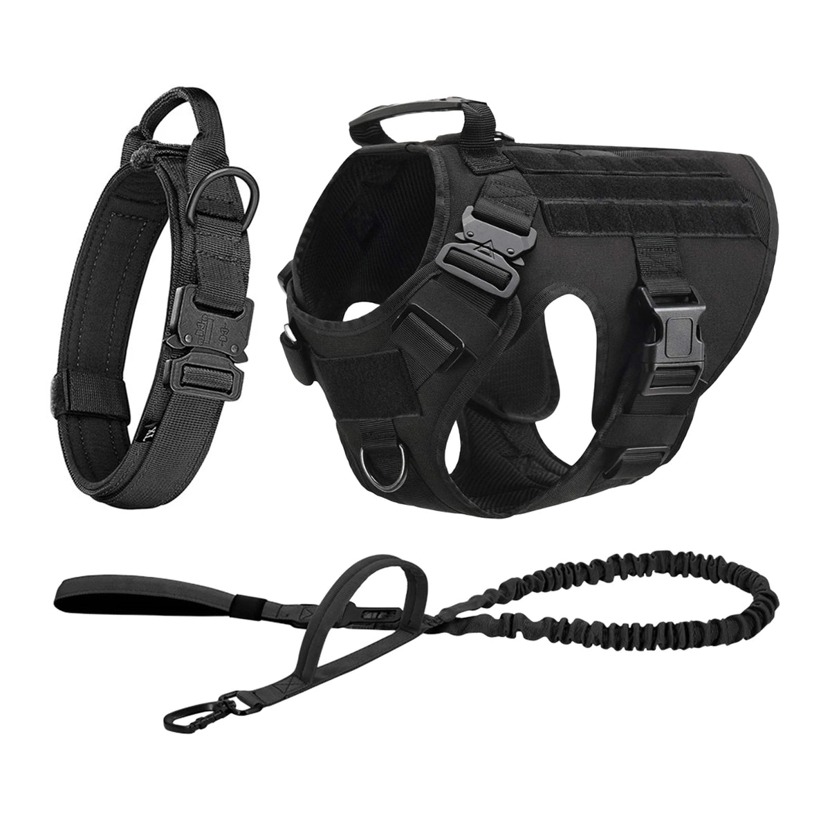 Tactical Dog Harness Collar Leash Molle Pouches For Medium Large Dogs