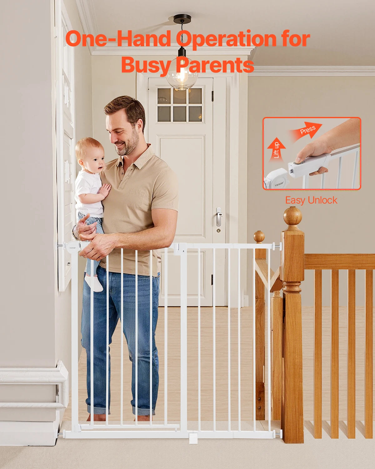 SucceBuy Baby Gate 28/30/36 Inches High Dog Gate Easy Step Walk Through Pressure Mount Kit Wall Cups