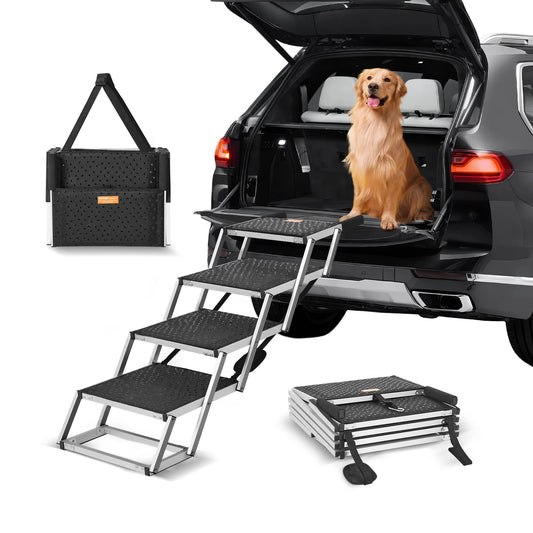 SucceBuy Portable  Lightweight Aluminum Dog Stairs for Car SUV and Truck 150 lbs