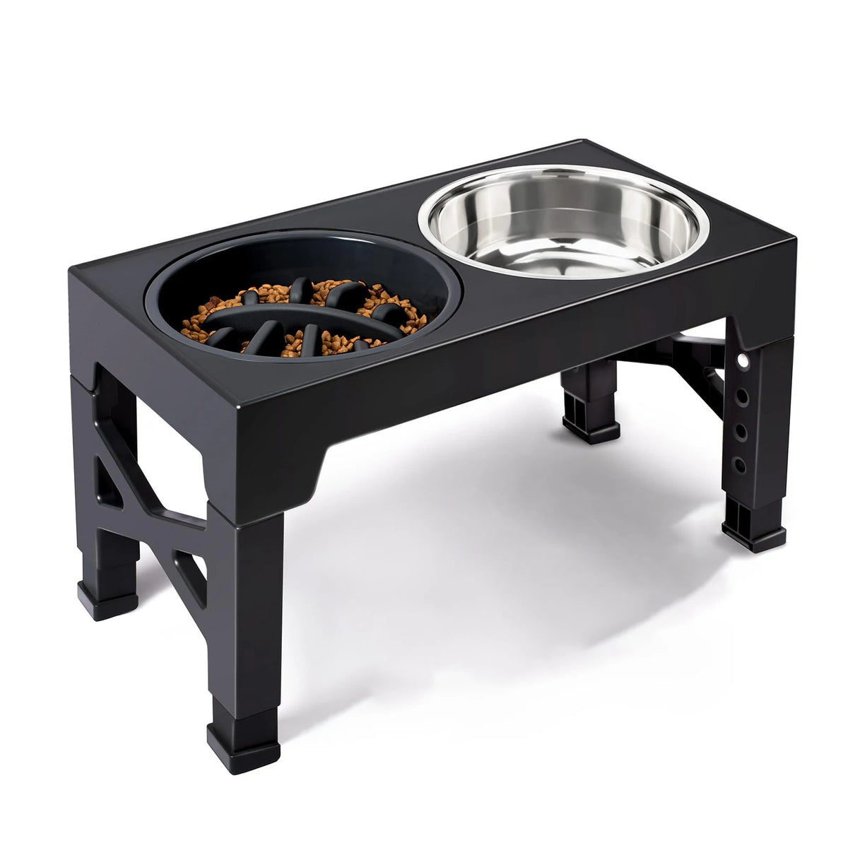 Adjustable Raised Dog Bowl Stand with Double Stainless Steel Food Water Bowls